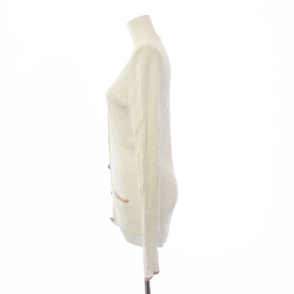Chanel Collection Coco Cuba Cotton Rib Knit Cardigan Long Sleeve 40 White — view 2