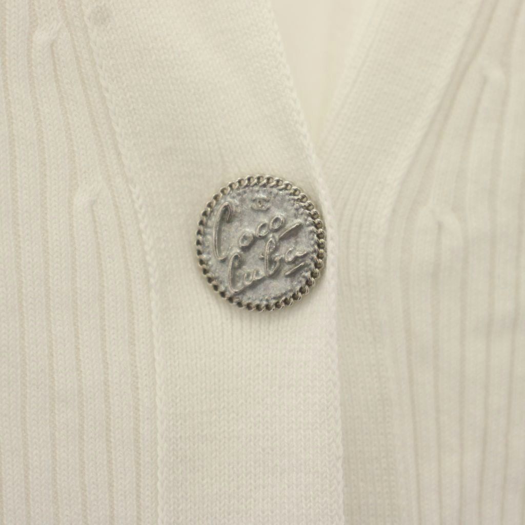 Chanel Collection Coco Cuba Cotton Rib Knit Cardigan Long Sleeve 40 White — view 5