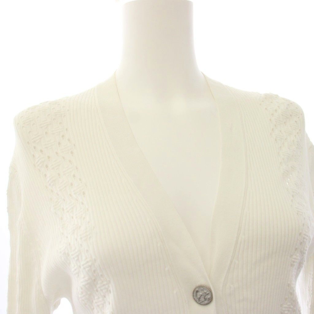 Chanel Collection Coco Cuba Cotton Rib Knit Cardigan Long Sleeve 40 White — view 4