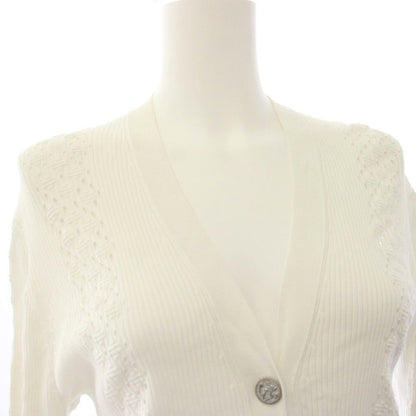 Chanel Collection Coco Cuba Cotton Rib Knit Cardigan Long Sleeve 40 White — view 4