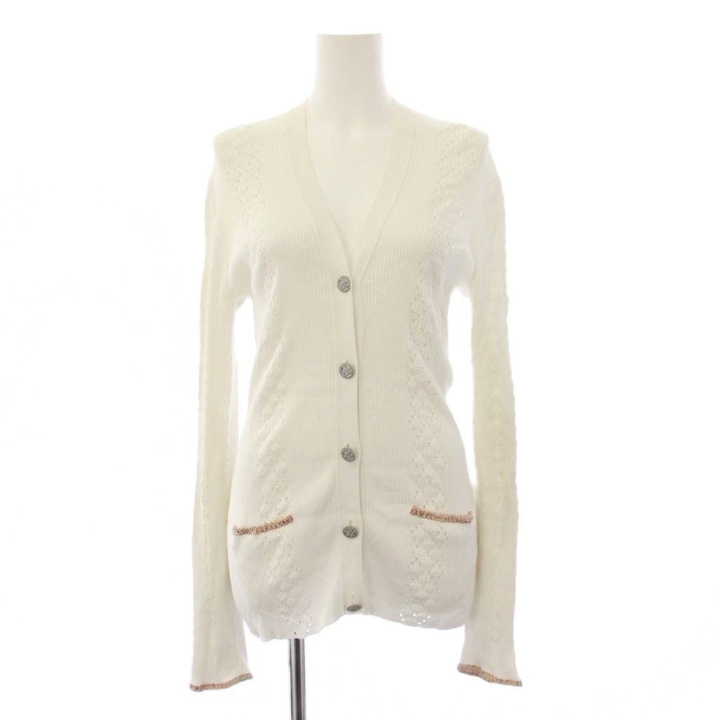 Chanel Collection Coco Cuba Cotton Rib Knit Cardigan Long Sleeve 40 White