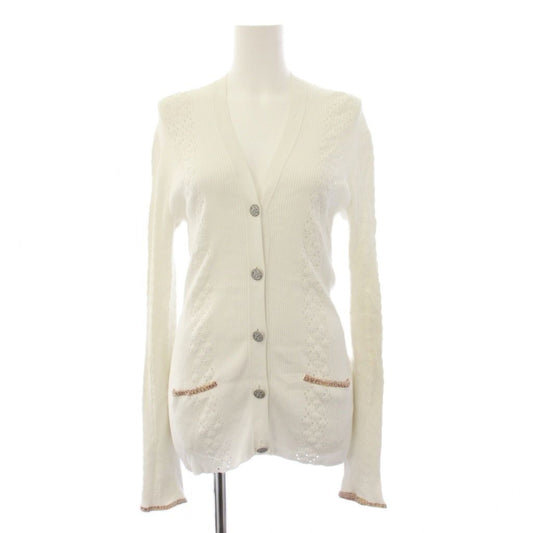 Chanel Collection Coco Cuba Cotton Rib Knit Cardigan Long Sleeve 40 White