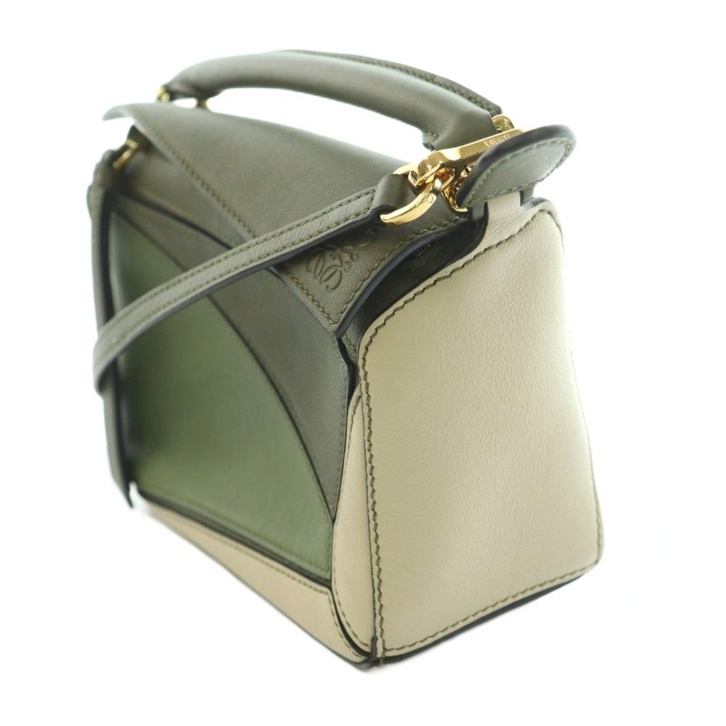 Loewe Puzzle Mini 2-Way One Handle Shoulder Bag Leather Anagram Logo Khaki BB — view 2