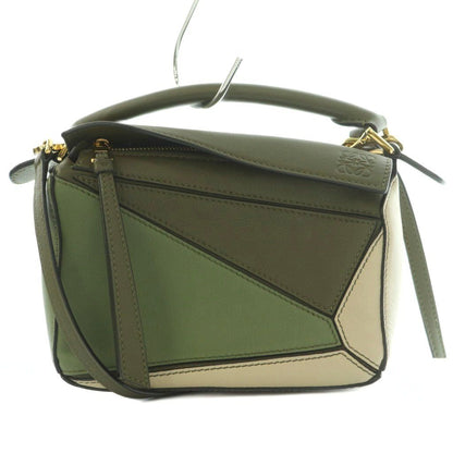 Loewe Puzzle Mini 2-Way One Handle Shoulder Bag Leather Anagram Logo Khaki BB