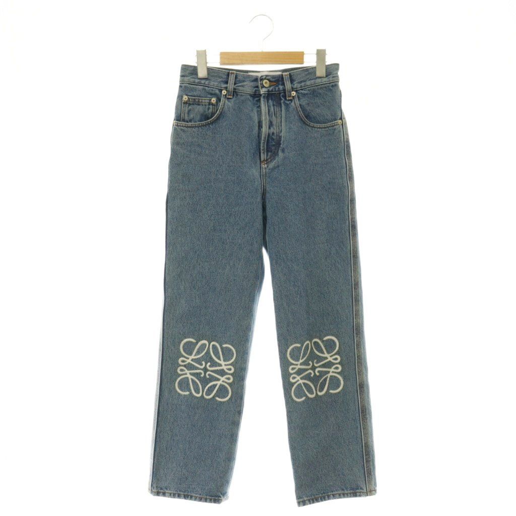 Loewe Anagram Cropped Denim Pants Jeans Button Fly Cotton 34 Light Blue