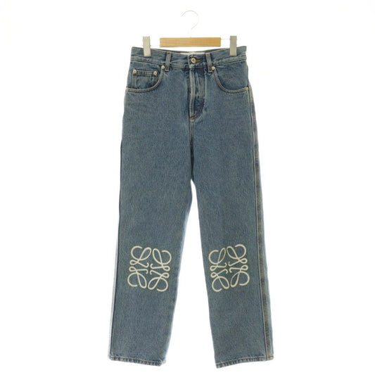 Loewe Anagram Cropped Denim Pants Jeans Button Fly Cotton 34 Light Blue