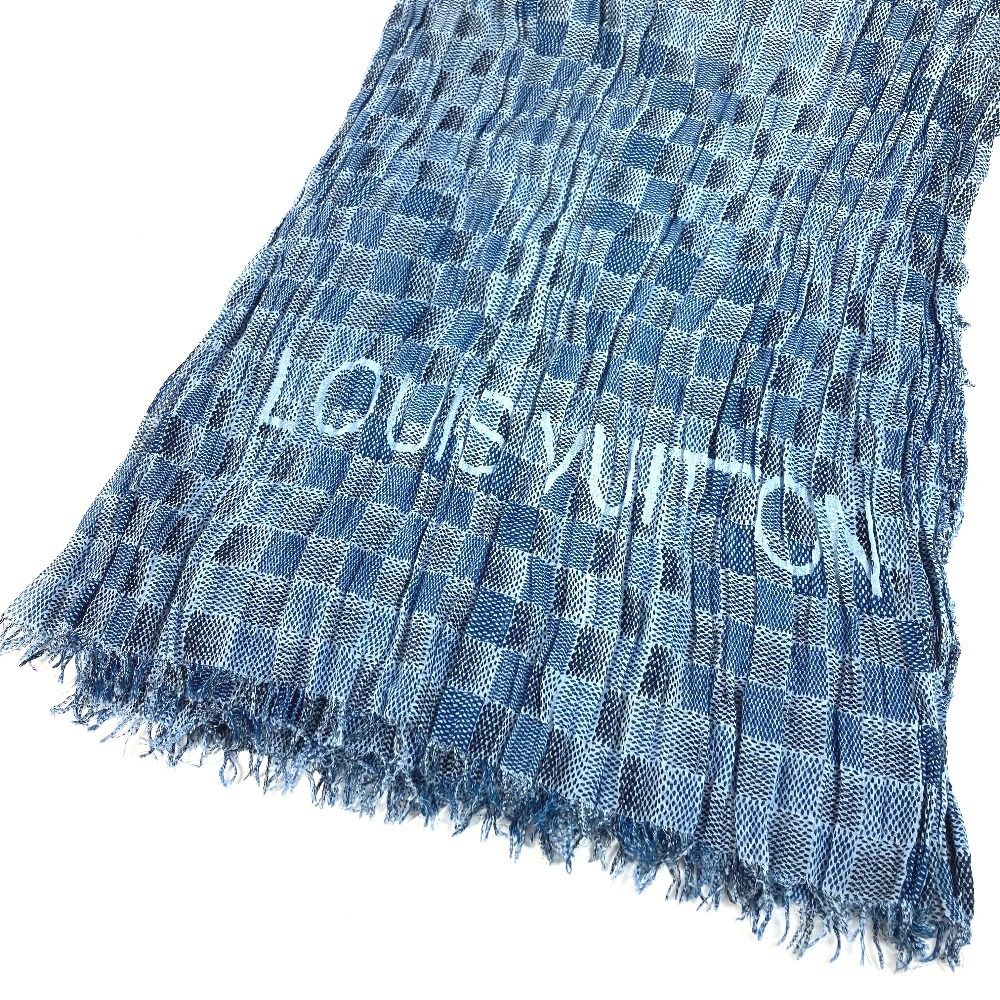 Louis Vuitton Shawl Logo Fringe Cotton Blue Scarf — view 3
