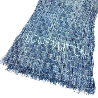 Louis Vuitton Shawl Logo Fringe Cotton Blue Scarf — view 3