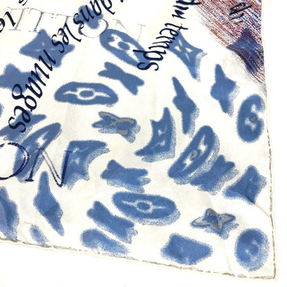 Louis Vuitton Shawl Logo Fringe Cotton Blue Scarf — view 5