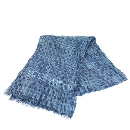 Louis Vuitton Shawl Logo Fringe Cotton Blue Scarf