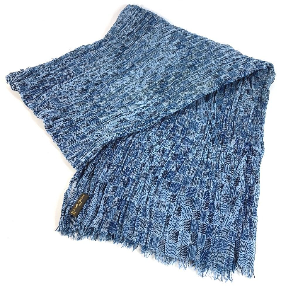 Louis Vuitton Shawl Logo Fringe Cotton Blue Scarf — view 2