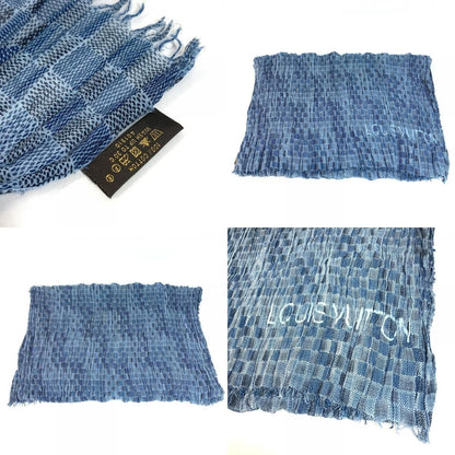 Louis Vuitton Shawl Logo Fringe Cotton Blue Scarf — view 8