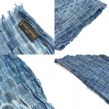 Louis Vuitton Shawl Logo Fringe Cotton Blue Scarf — view 7