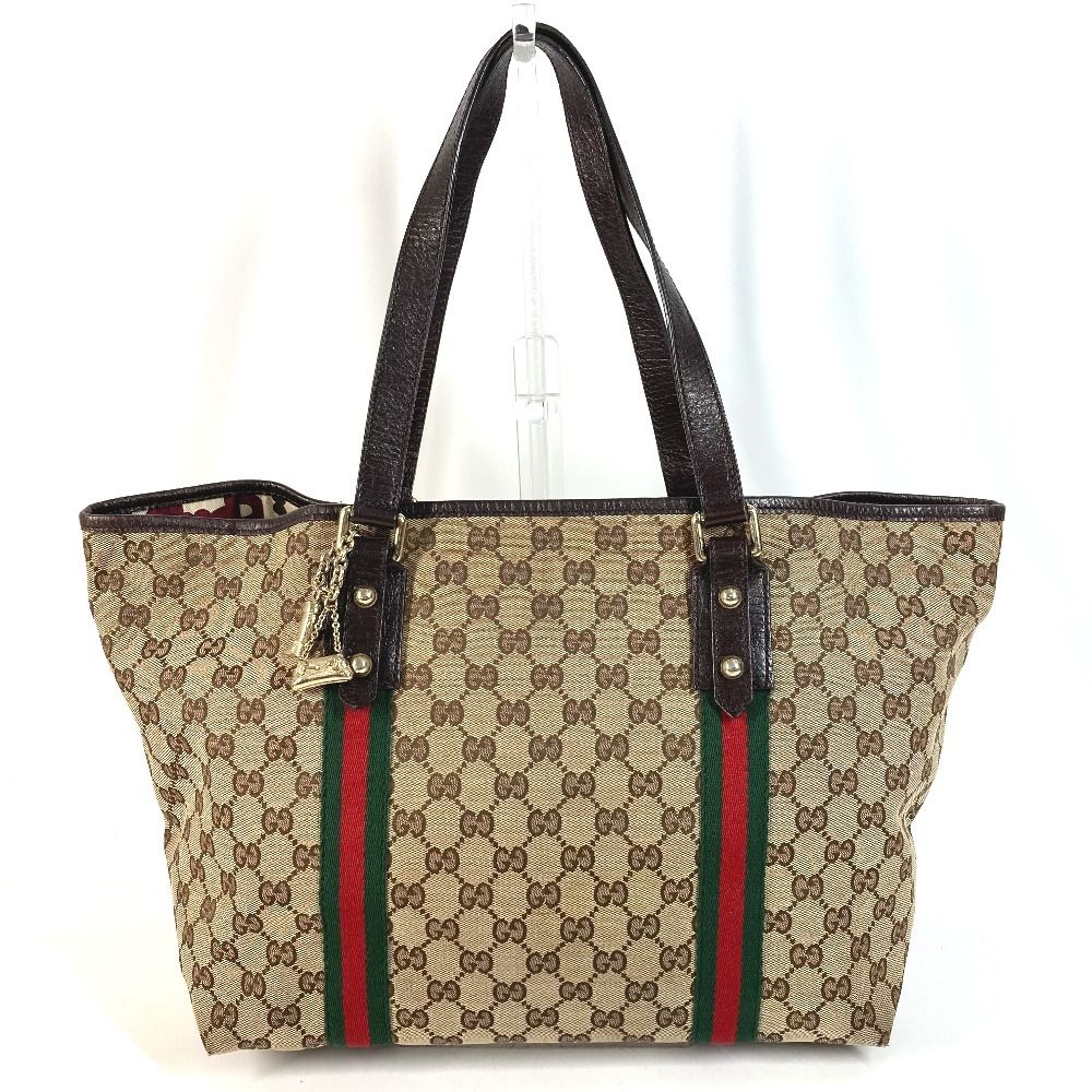 Gucci Shoulder Bag GG Logo Sherry Line Canvas Leather Beige