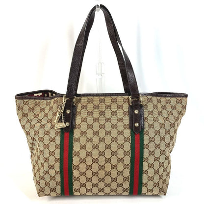 Gucci Shoulder Bag GG Logo Sherry Line Canvas Leather Beige