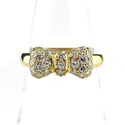 Van Cleef & Arpels Ribbon Motif Ring YG Yellow Gold Pave Diamond 750 18k