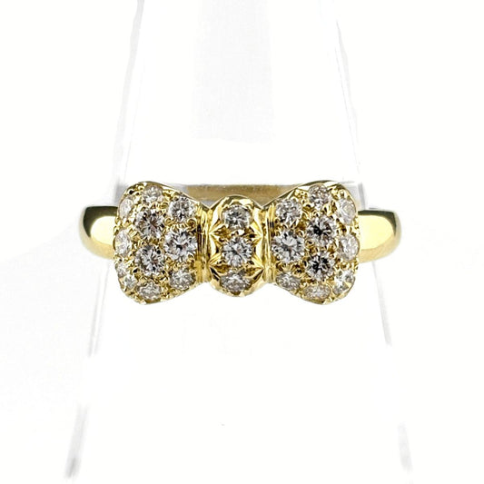 Van Cleef & Arpels Ribbon Motif Ring YG Yellow Gold Pave Diamond 750 18k