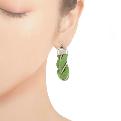 Bottega Veneta Twist Triangle Hoop Earrings Both Ears Leather Light Green Color