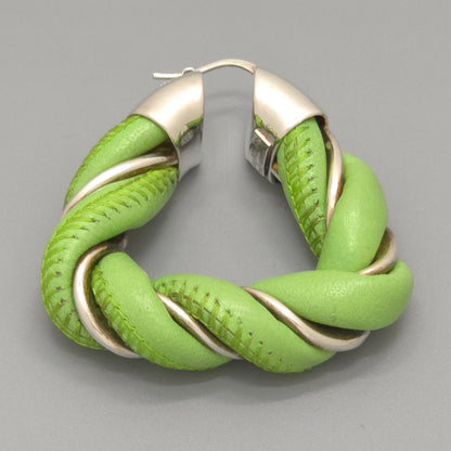 Bottega Veneta Twist Triangle Hoop Earrings Both Ears Leather Light Green Color — view 4