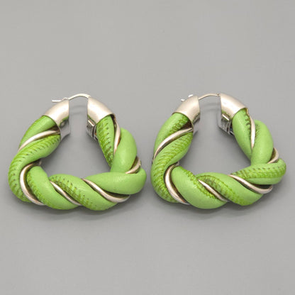 Bottega Veneta Twist Triangle Hoop Earrings Both Ears Leather Light Green Color — view 2
