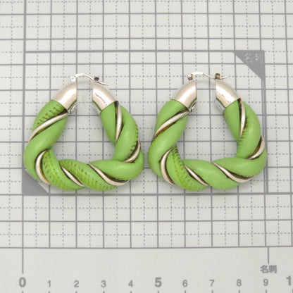 Bottega Veneta Twist Triangle Hoop Earrings Both Ears Leather Light Green Color — view 8