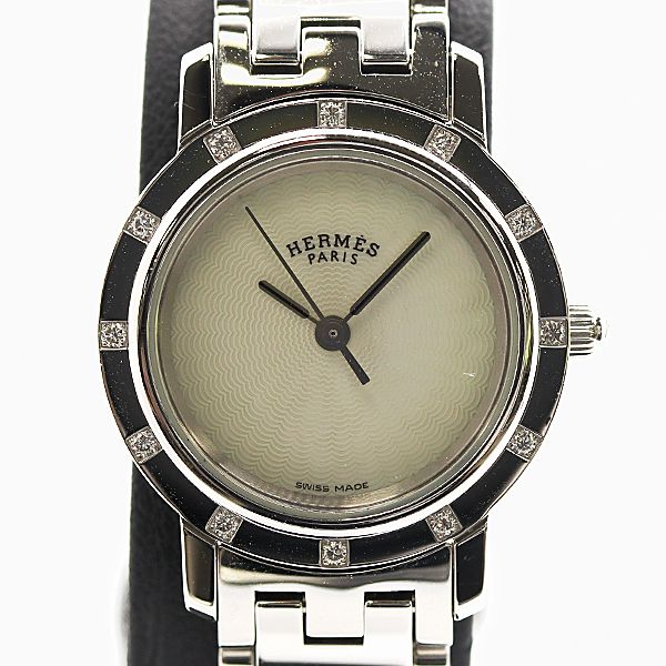 Hermes Clipper Cles Quartz Diamond Bezel White Shell Dial Watch