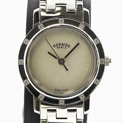 Hermes Clipper Cles Quartz Diamond Bezel White Shell Dial Watch