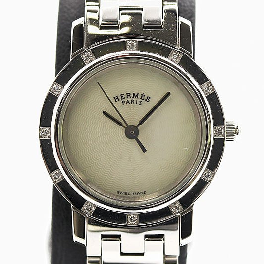 Hermes Clipper Cles Quartz Diamond Bezel White Shell Dial Watch