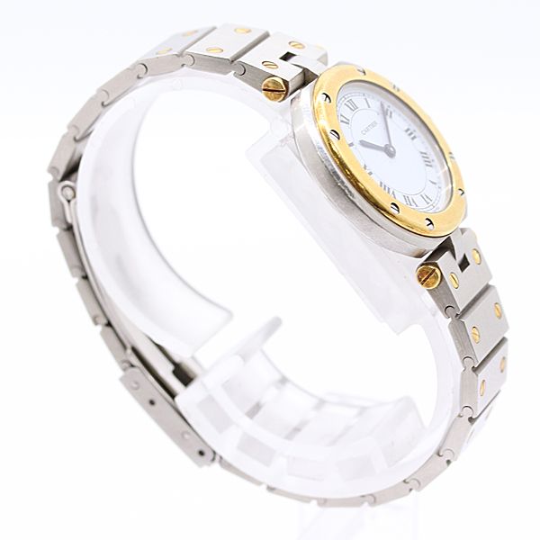 Cartier Santos Round Yg SS Quartz White Dial Watch — view 2