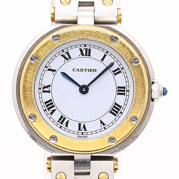 Cartier Santos Round Yg SS Quartz White Dial Watch