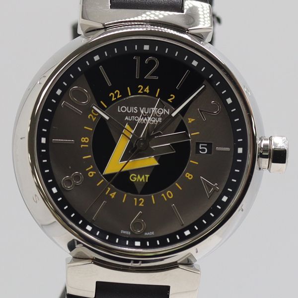 Louis Vuitton Tambour GMT Automatic Date GMT Gray Black Dial Watch