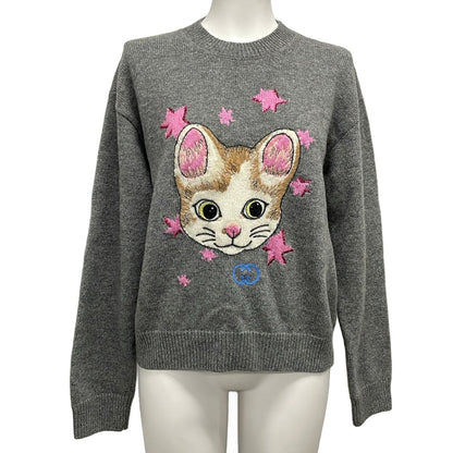 Gucci Long Sleeve Sweater M Gray Pink Multi Yuko Higuchi Cat Interlocking