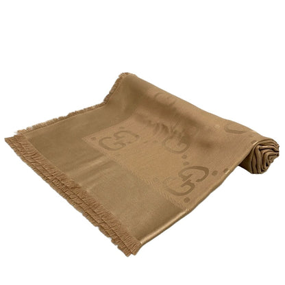 Gucci Shawl GG Jacquard Silk Wool Beige Large Scarf