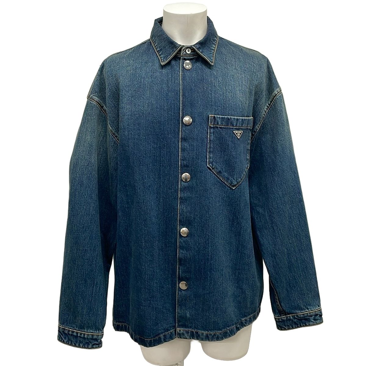 Prada Jean XL Navy Long Sleeve Spring Autumn Triangle Logo Cotton Jacket