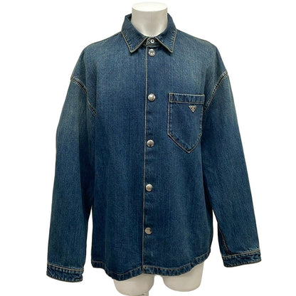 Prada Jean XL Navy Long Sleeve Spring Autumn Triangle Logo Cotton Jacket