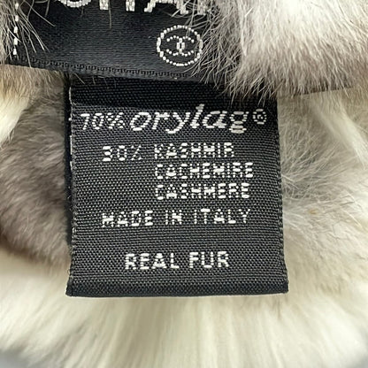 Chanel Scarf White Dark Brown CC Logo Cashmere Fur Rabbit — view 3