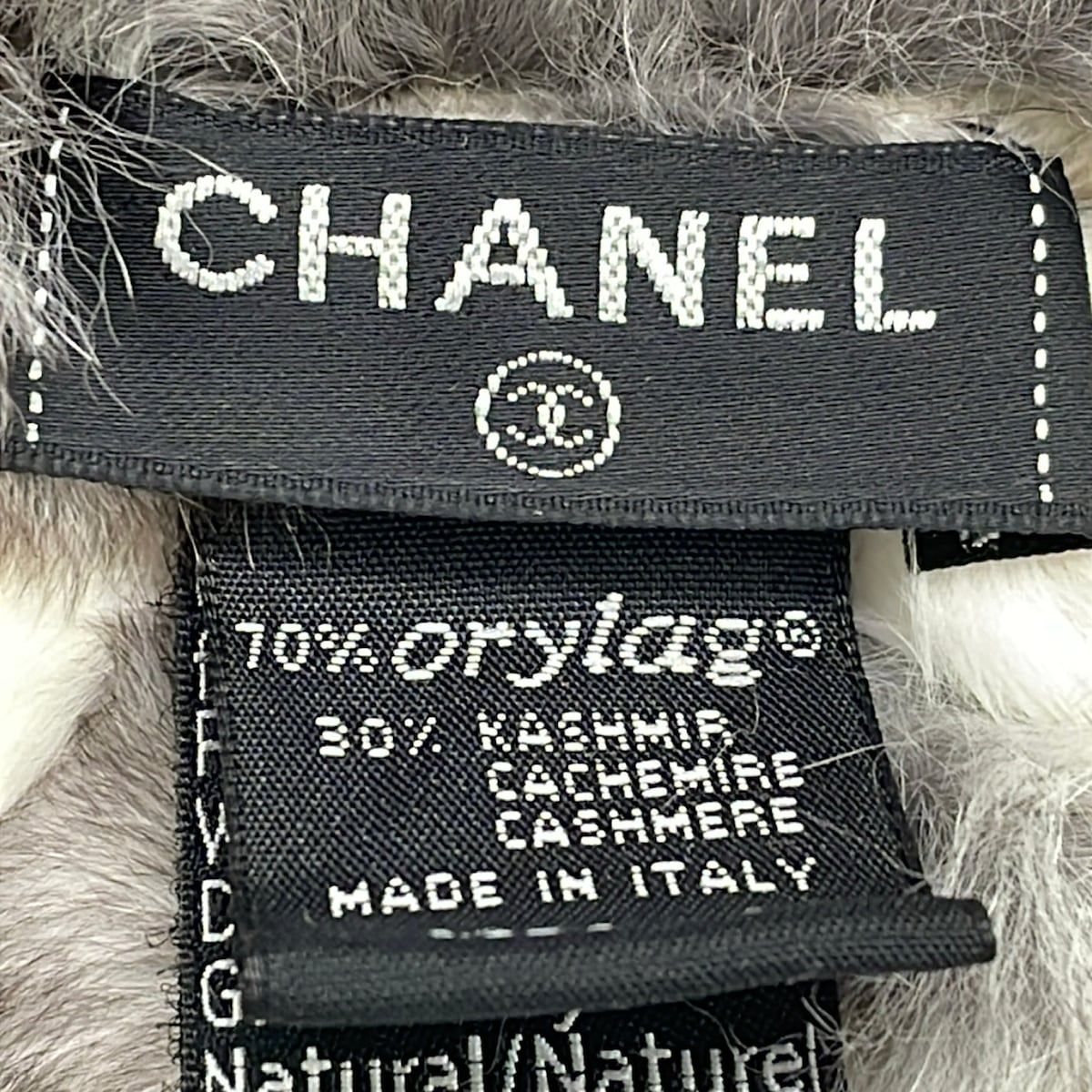 Chanel Scarf White Dark Brown CC Logo Cashmere Fur Rabbit — view 2