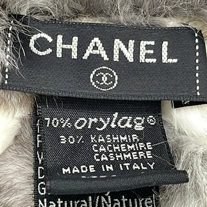 Chanel Scarf White Dark Brown CC Logo Cashmere Fur Rabbit — view 2