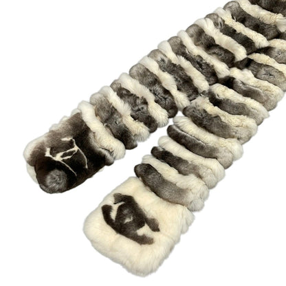 Chanel Scarf White Dark Brown CC Logo Cashmere Fur Rabbit — view 5