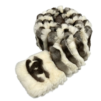 Chanel Scarf White Dark Brown CC Logo Cashmere Fur Rabbit — view 4