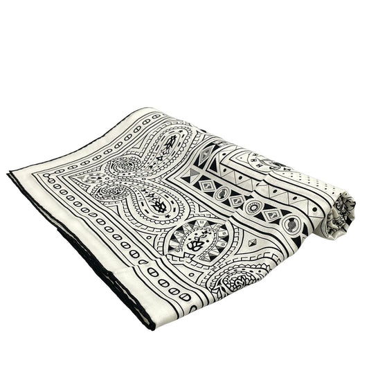 Hermes Shawl Carre Geant 140 White Black Cashmere Silk Scarf