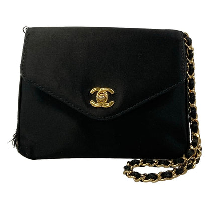 Chanel Clutch Black Mini Bag Flap Turnlock Chain Handle Gold