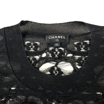 Chanel Long Sleeve Sweater 42 L Black Crew Neck Silk — view 8