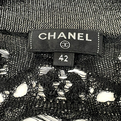 Chanel Long Sleeve Sweater 42 L Black Crew Neck Silk — view 3
