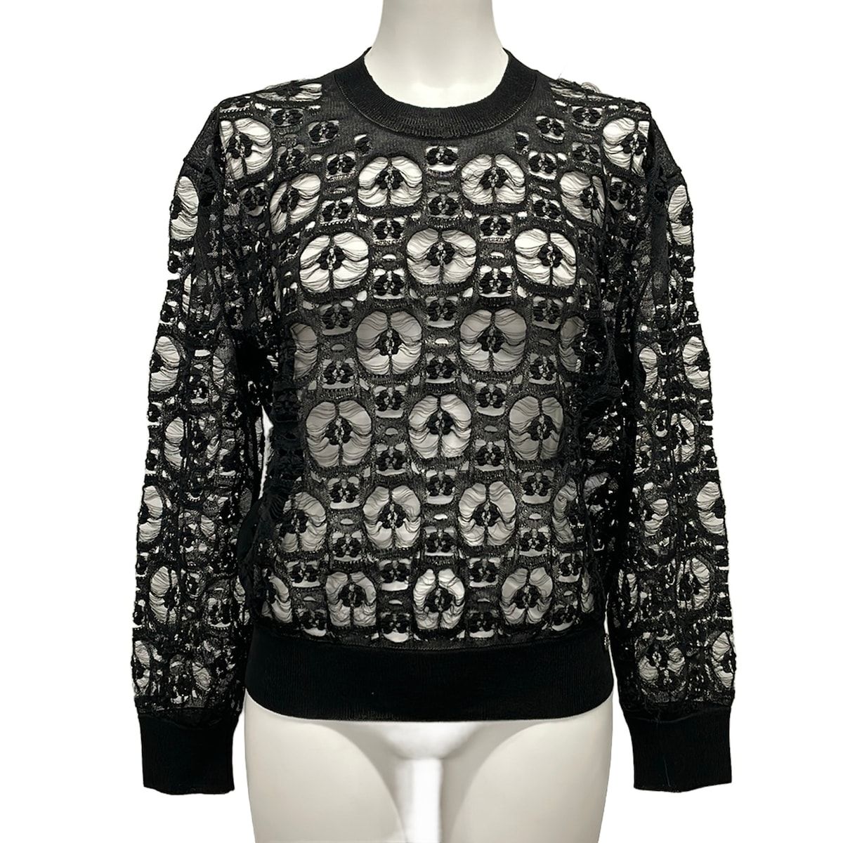 Chanel Long Sleeve Sweater 42 L Black Crew Neck Silk