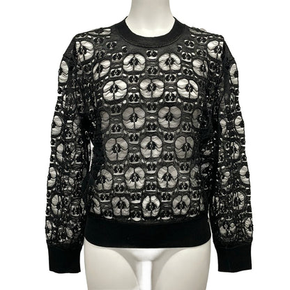 Chanel Long Sleeve Sweater 42 L Black Crew Neck Silk