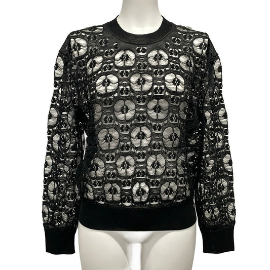 Chanel Long Sleeve Sweater 42 L Black Crew Neck Silk
