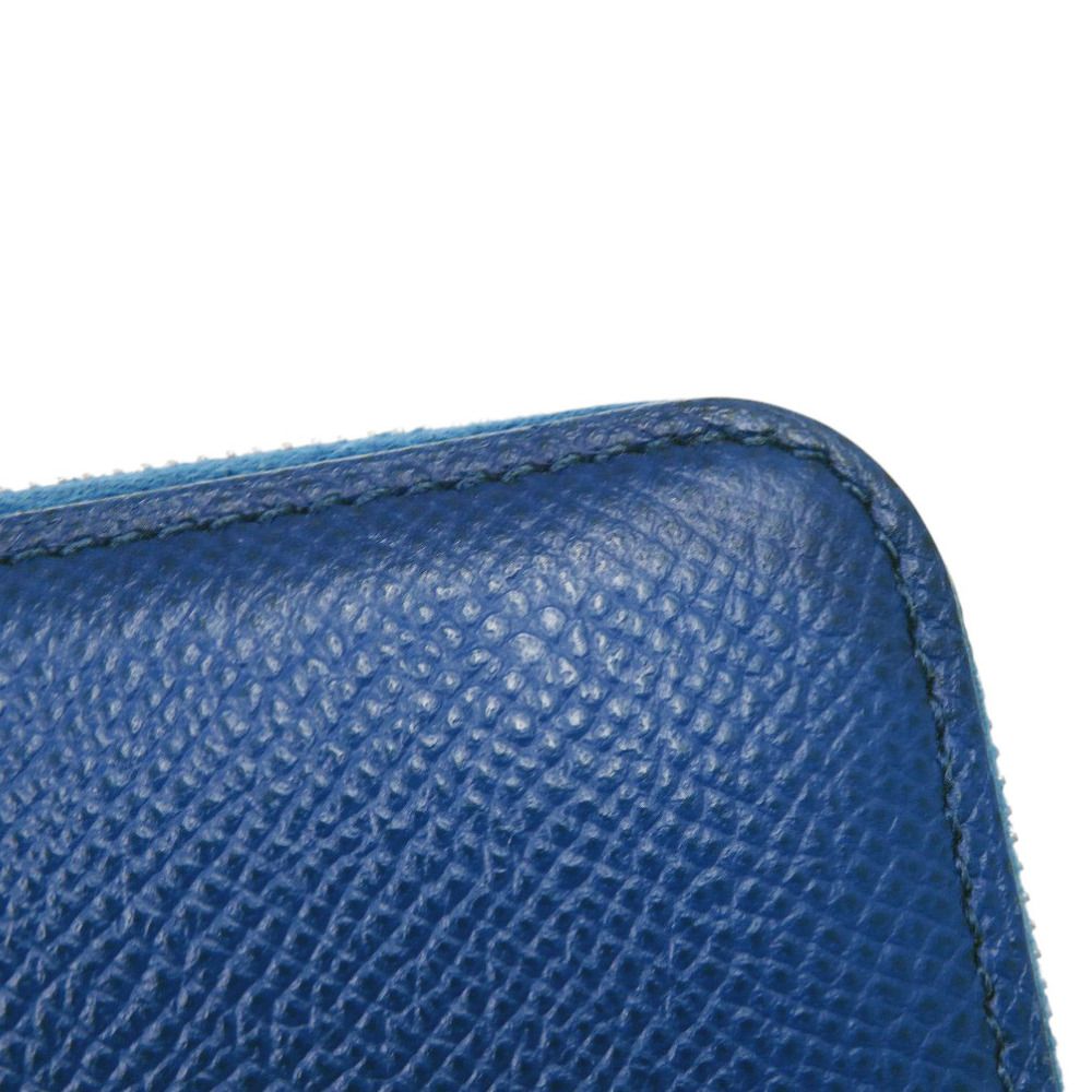 Hermes Azap Silk in Compact Veau Blue France Saffiano Silver Coin Case — view 8