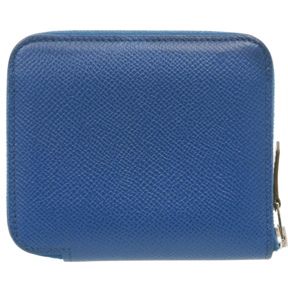 Hermes Azap Silk in Compact Veau Blue France Saffiano Silver Coin Case — view 3