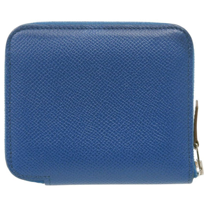 Hermes Azap Silk in Compact Veau Blue France Saffiano Silver Coin Case — view 3